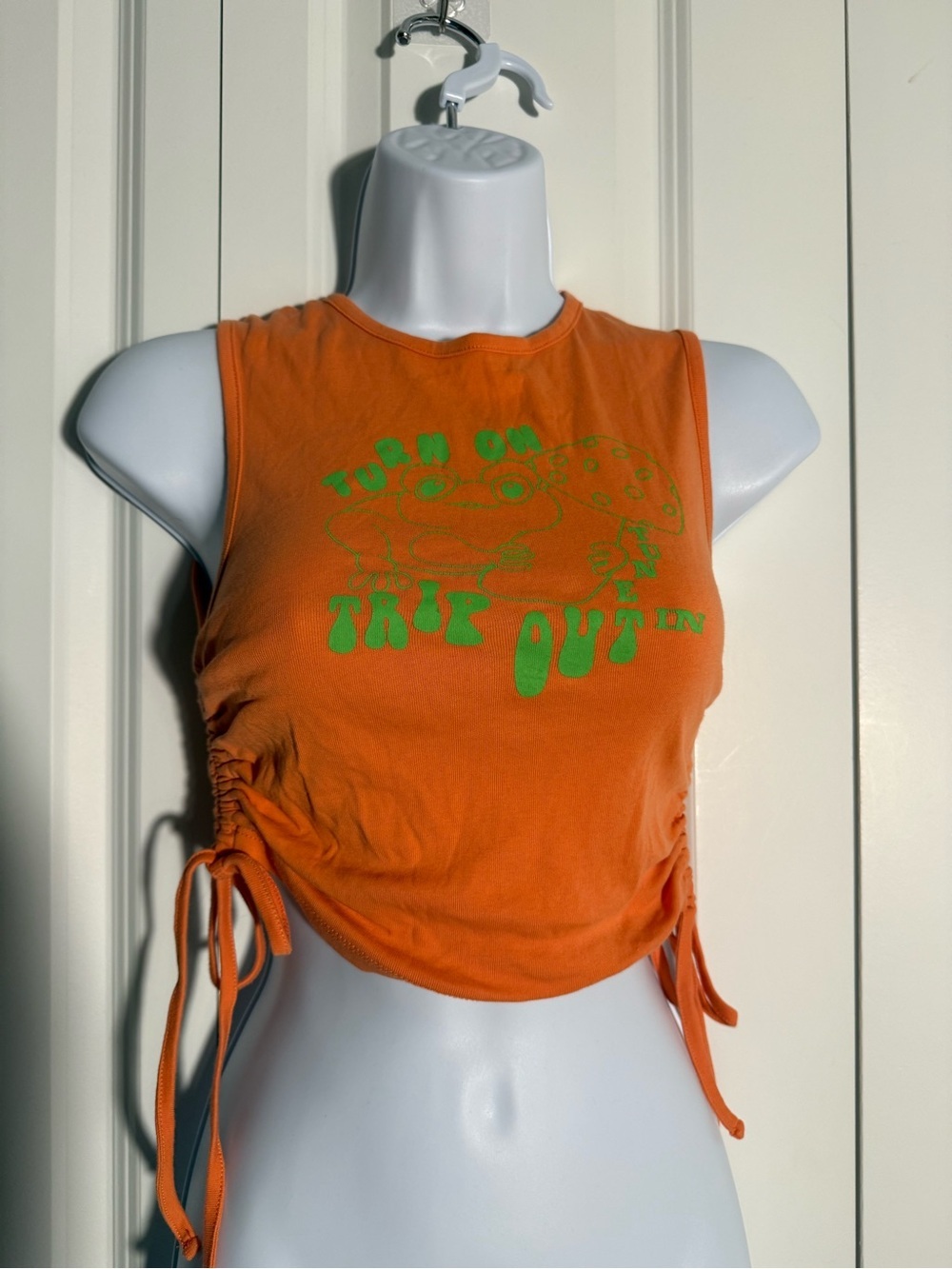 Urban Outfitters Orange Graphic Ruched Crop Tank